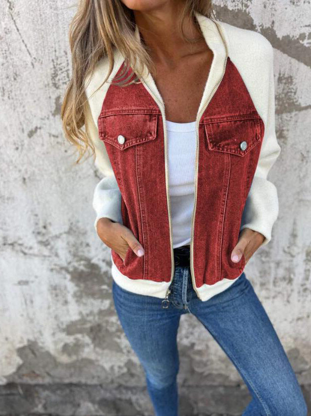 Hailey | Trendy jakke med V-hals og denimlook