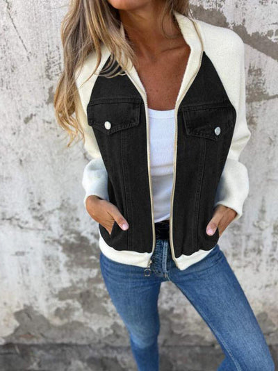 Hailey | Trendy jakke med V-hals og denimlook