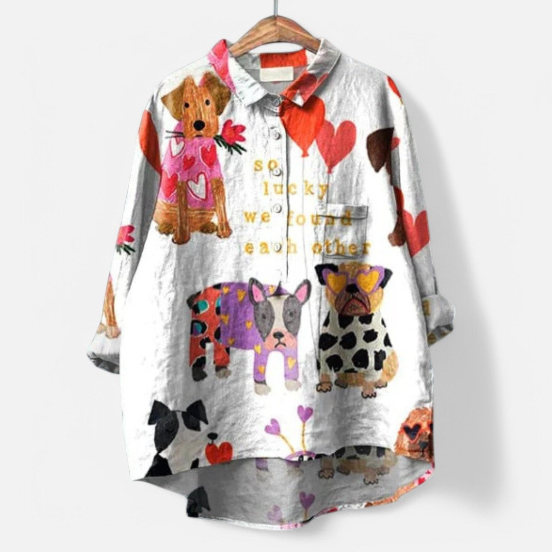 Margit™ | Trendy og moderne bluse med kunstnerisk trykk – Gjør stilen din unik