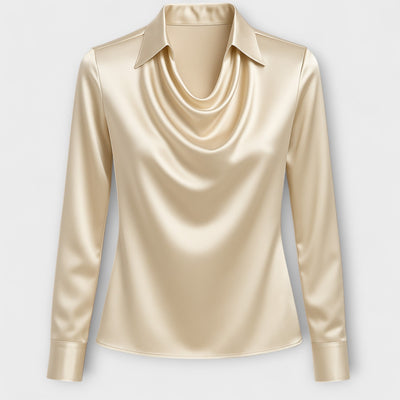 Ellen™ | Skinnende bluse med rynket krage