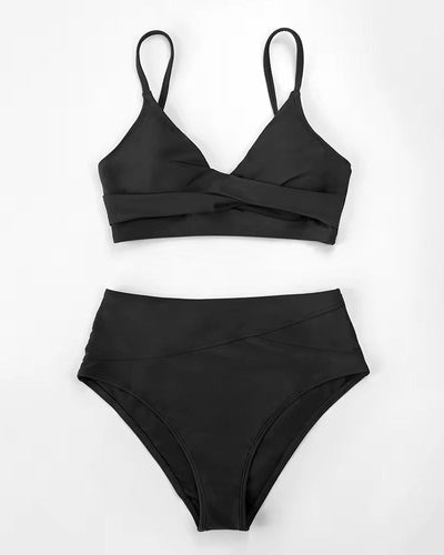 RACHELLE – Enfärgat bikini-set | Bred topp & bikinitrosa med hög midja