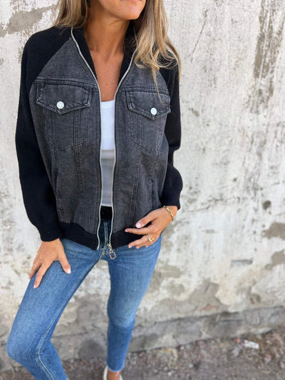 Hailey | Trendy jakke med V-hals og denimlook