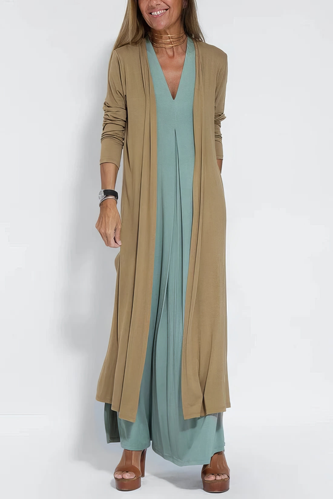 Anne Grethe™ | Elegant Lang Kjole + Gratis Matchende Cardigan